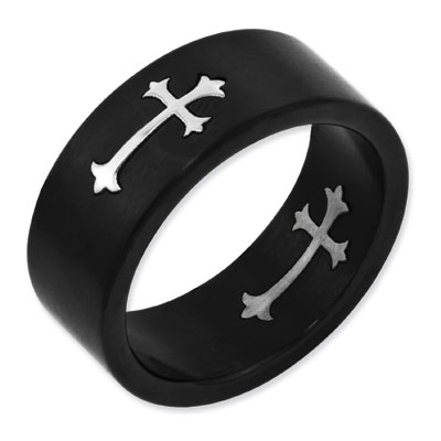 Black Titanium Heraldic Cross Ring