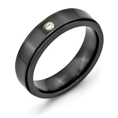 Black Titanium Ring with 14k Yellow Gold and Diamond Accent