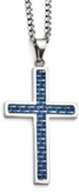 Blue Carbon Fiber Cross Necklace in Stainless Steel