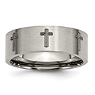 Laser Engraved Crosses Design Titanium Ring