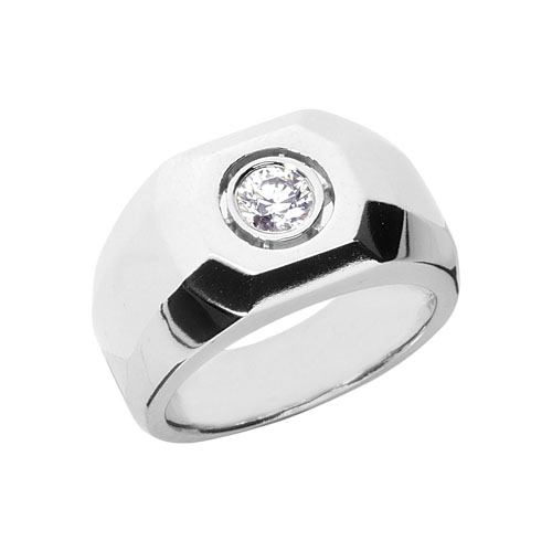Men's Diamond Solitaire Ring 14K White Gold
