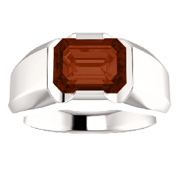 Men's Emerald-Cut Garnet 14K White Gold Solitaire Ring 2