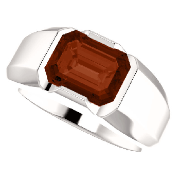 Men's Emerald-Cut Garnet 14K White Gold Solitaire Ring 6