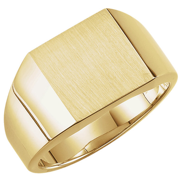 10k White Gold Engravable Brushed Satin Oval Top Signet Ring for Men