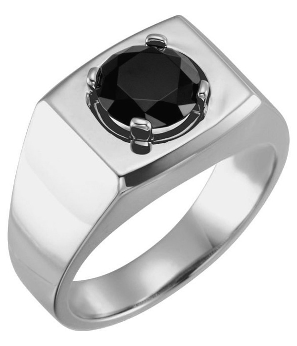 Men's 14K White Gold Black Onyx Solitaire Ring