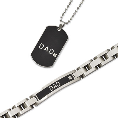 Stainless Steel Black Plated Dad Bracelet and Dog Tag Set