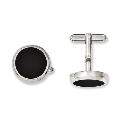 Stainless Steel Black Round Circle Cuff Links