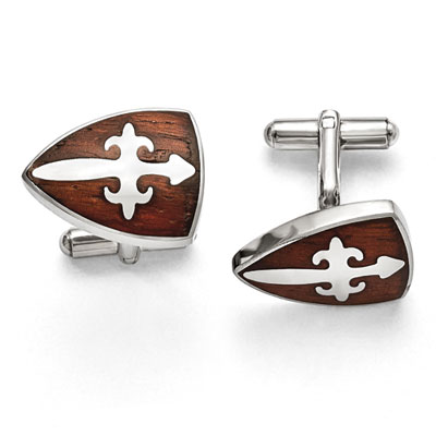 Sword of God Stainless Steel Cuff Links with Wood Inlay
