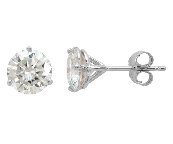 2 Carat Moissanite Stud Earrings with Trinity Prong in 14K White Gold