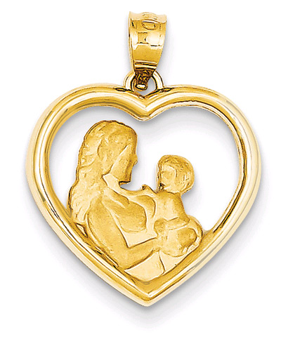 Mother and Baby Heart Pendant in 14K Gold