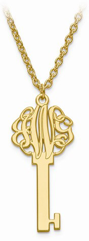 Personalized Monogram Key Pendant Necklace in 14K Yellow Gold
