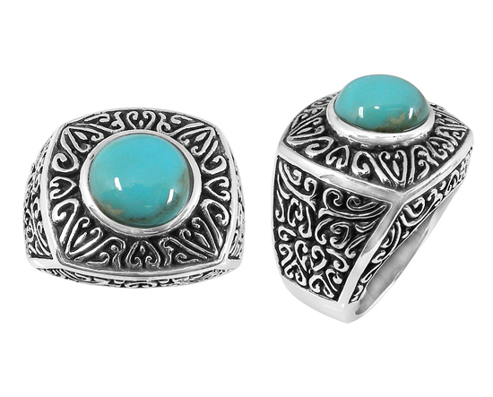 Large Design Turquoise Ring in Sterling Silver