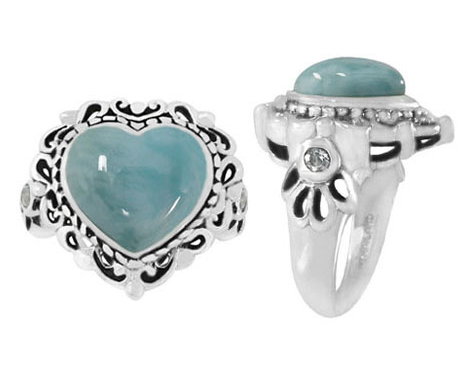 Larimar Heart Ring in Silver with White CZ
