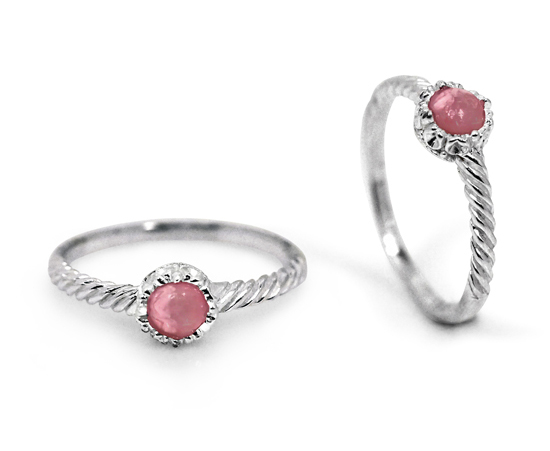 Natural Pink Opal Silver Twist Ring