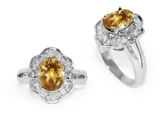 Oval Citrine and Pear-Shaped Silver CZ Ring