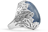 Oval Kyanite Stone Etched Ring in Silver