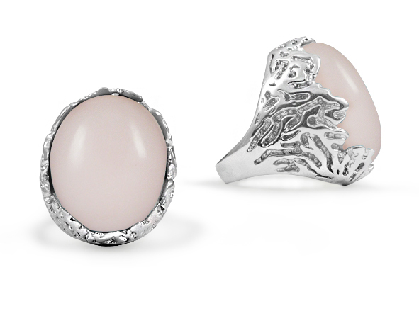 Oval Peru Pink Opal Etched Silver Ring