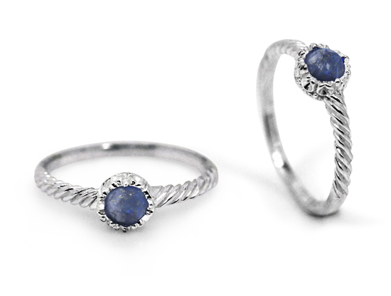 Round Lapis Lazuli Silver Twist Ring