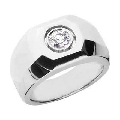 0.25 Carat Diamond Men's Bezel Inset Ring, 14K White Gold