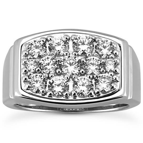 1.92 carat Men's Diamond Cluster Ring in 14K White Gold