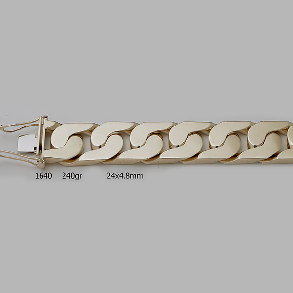 14K Solid Gold Extra-Wide and Heavy 24mm Designer Flat Curb Link Bracelet