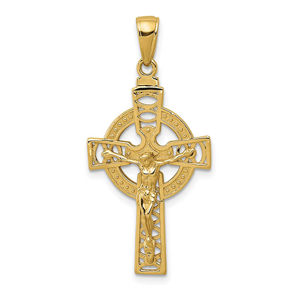 14K Gold Celtic Design Crucifix Pendant for Men and Women