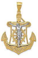 14K Two-Tone Gold Mariner's Anchor Diamond-Cut Filligree Crucifix Pendant