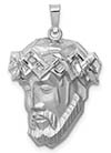 14K White Gold Jesus Head Pendant with Crown of Thorns
