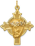 14K Yellow Gold Polished Crucifix Cross with Jesus Face Pendant