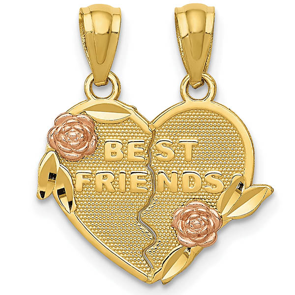 14K Gold and Rose Best Friends Break-Apart Heart Pendant