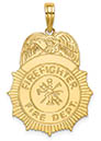 14K Gold Firefighter Badge Pendant Necklace