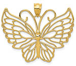 14K Gold Large Open Butterfly Necklace Pendant