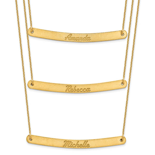 14K Gold Personalized 3 Chain 3 Name Plate Necklace