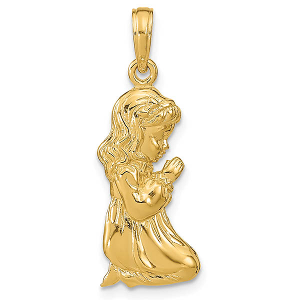 14K Gold Praying Girl Necklace Pendant