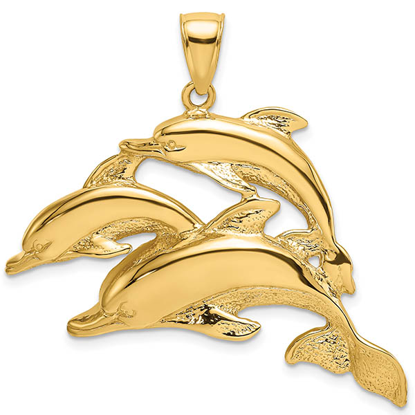 14K Gold School of 3 Dolphins Pendant