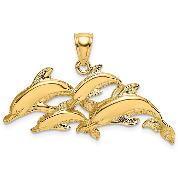 14K Gold School of Dolphins Pendant