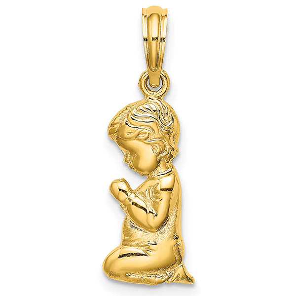 14K Gold Small Praying Boy Pendant Necklace