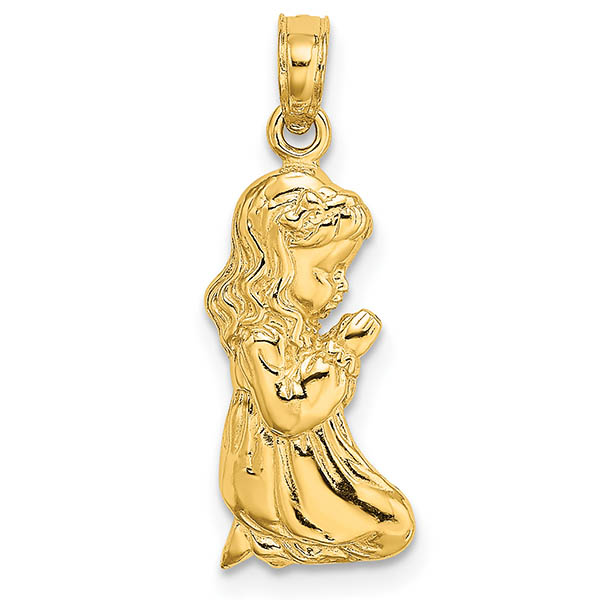 14K Gold Small Praying Girl Pendant Necklace