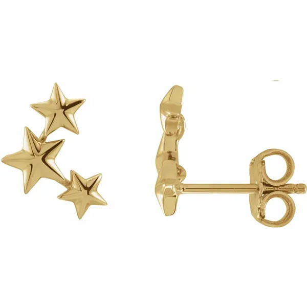 14K Gold Three Star Stud Earrings