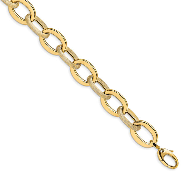 14K Italian Gold Large Alternating Brushed and Polished Designer Link Bracelet