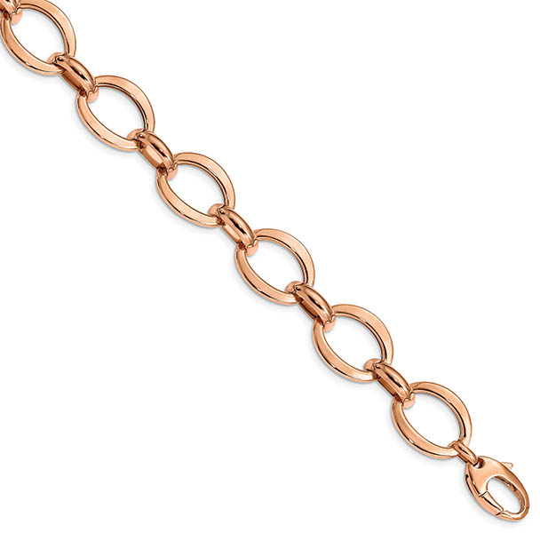 14K Italian Rose Gold Designer Oval Link Bracelet