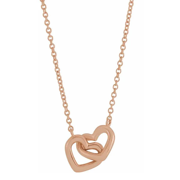 14K Rose Gold 16-Inch Interlocking Heart Necklace