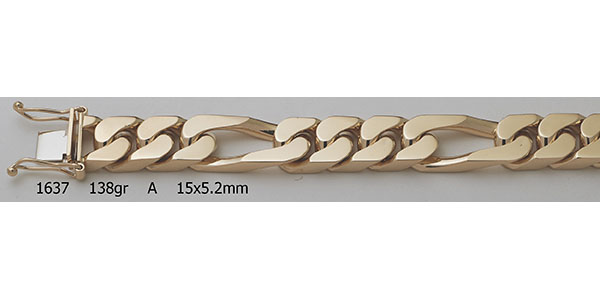 14K Solid Gold Handmade Flat Figaro Bracelet (15mm Wide)