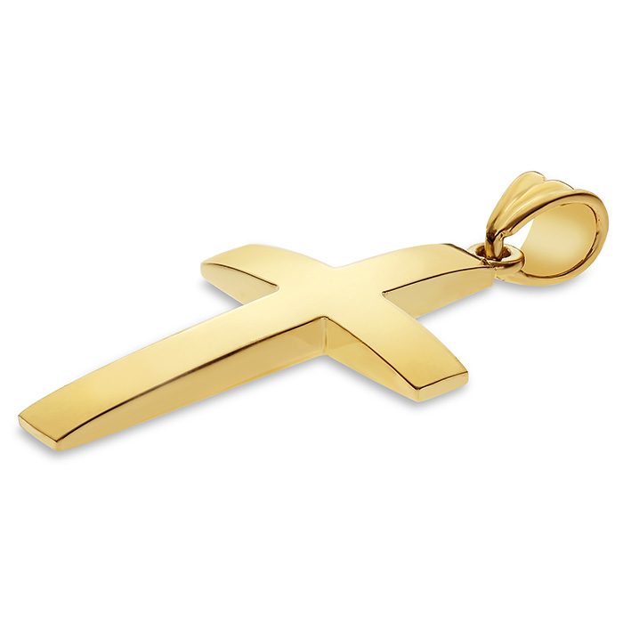 14K Gold Beveled Cross Pendant for Men