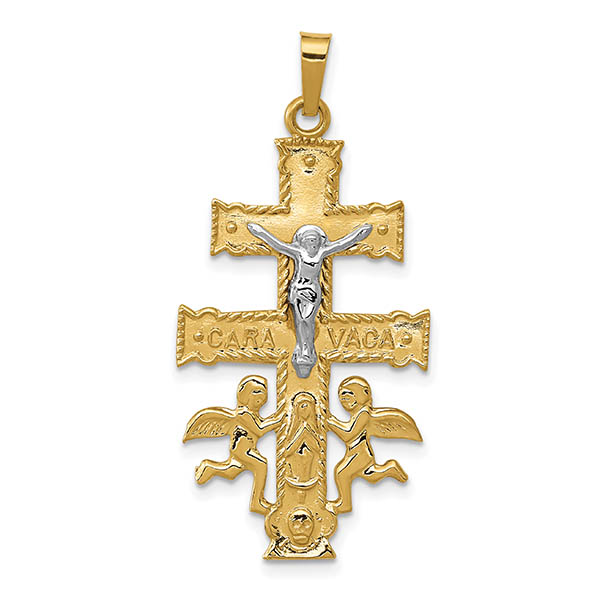 Caravaca Cross Pendant with Mary 14K Two-Tone Gold