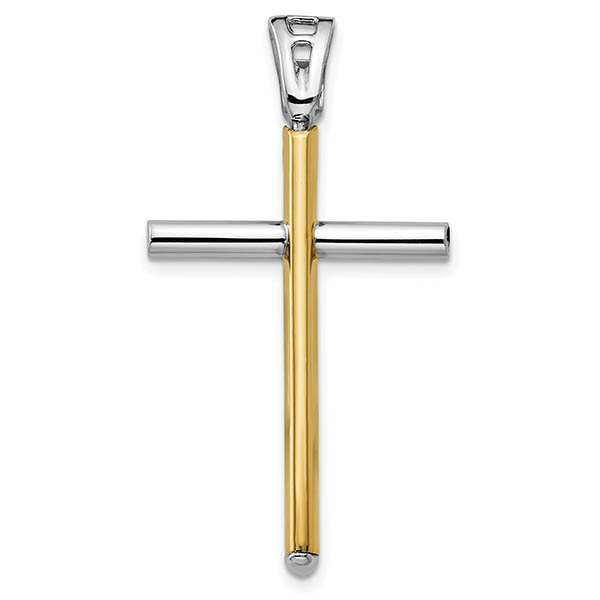 Italian 14k Two-Tone Gold Men's Tube Cross Necklace