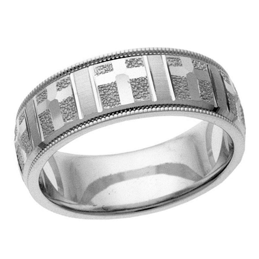 14K White Gold Christian Cross Wedding Band Ring