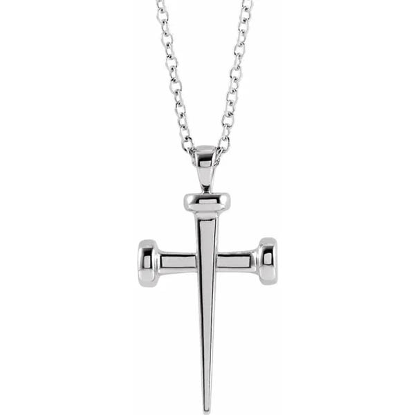 14K White Gold Nails Cross Necklace for Women