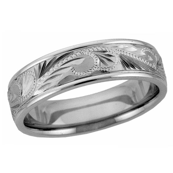 14K White Gold Paisley Designer Wedding Band Ring