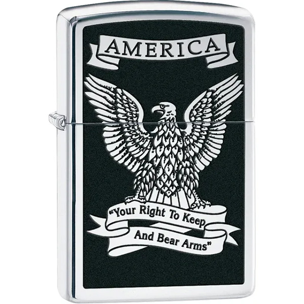 2nd Amendment Zippo Lighter with Eagle, Black Chrome